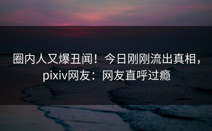 圈内人又爆丑闻！今日刚刚流出真相，pixiv网友：网友直呼过瘾