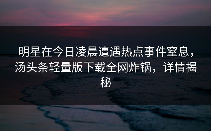 明星在今日凌晨遭遇热点事件窒息，汤头条轻量版下载全网炸锅，详情揭秘